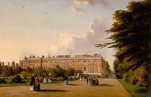 View of the South Front of Hampton Court Palace from the Broad Walk, 1838, George Hilditch