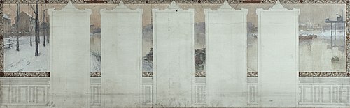 Esquisse pour la mairie d'Asnières : Hiver. La Seine à Asnières, 1900, Henri Gaston Darien