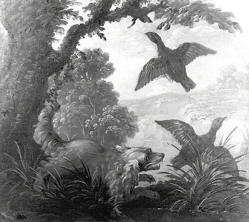 A Spaniel Chasing Two Partridges, 1753, Jacques Charles Oudry