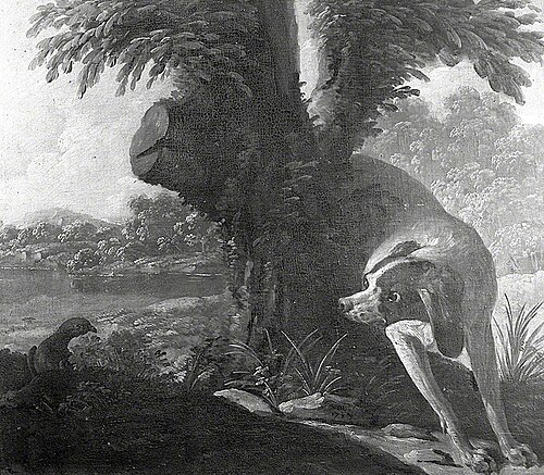 A Dog Pointing Partridge (Dessus de porte), 1753, Jacques Charles Oudry