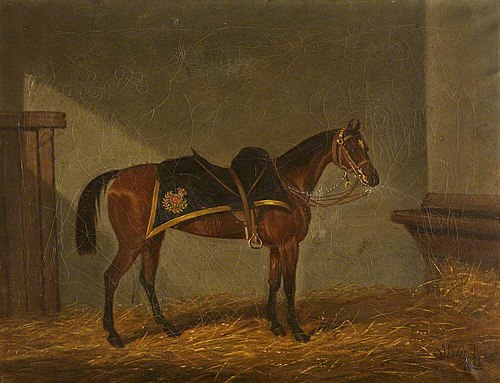 A Bay Charger in his Stable, 1846, James Loder