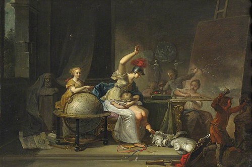 Minerva chastising Cupid for disturbing the Arts and Sciences in their Studies, 1723, Johann George, the elder Böhm