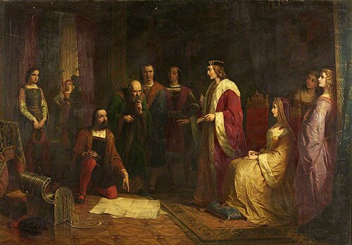 Cabot and His Son, Sebastian, at the Court of Henry VII, 1862, John Adam Houston