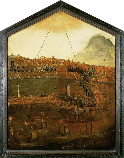 Old Saint Paul's (diptych, recto of left panel), 1616, John Gipkyn