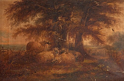 Landscape with Sheep under a Tree, , John Joseph Barker