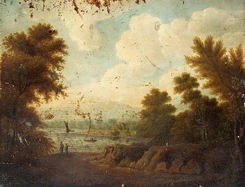 Lakeside Scene with a Fisherman (recto), , John Rowell