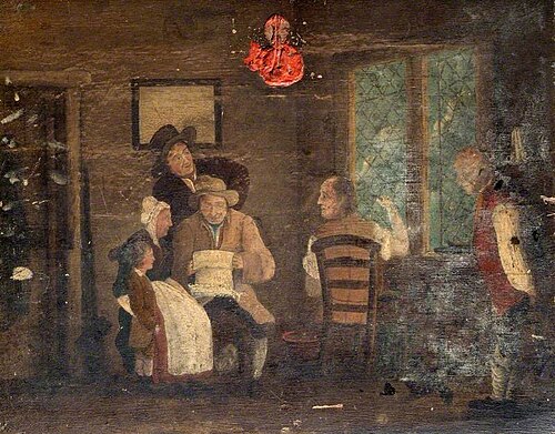 Interior, Five Figures and a Child (recto), , John Rowell