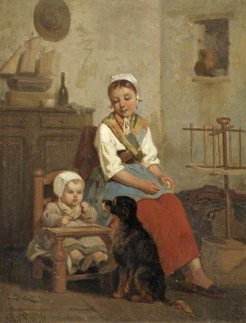 Interior with Figures, Baby Well Guarded, , Louis-Simon Cabaillot-Lassalle