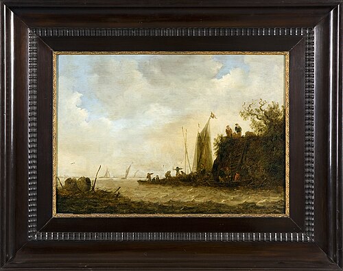 VERVALLEN RETOUR EIGENAAR De aanlegsteiger, Riviergezicht met aanlegplaats,, 1636, Maerten Fransz. van der Hulst