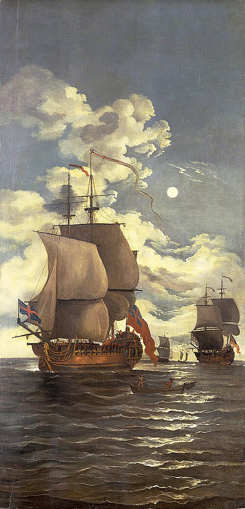 Moonlight scene: ships saluting, 1790, Monamy Swaine