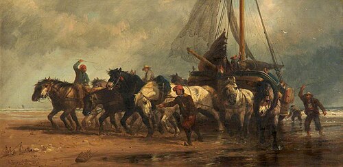 Hauling up a Fishing Boat, The Netherlands, 1870, Richard Beavis