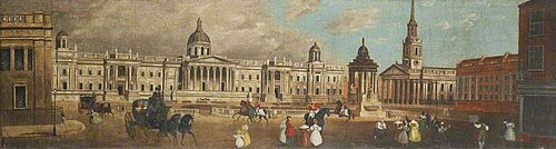 Trafalgar Square from Spring Gardens, London, 1835, Thomas Waters