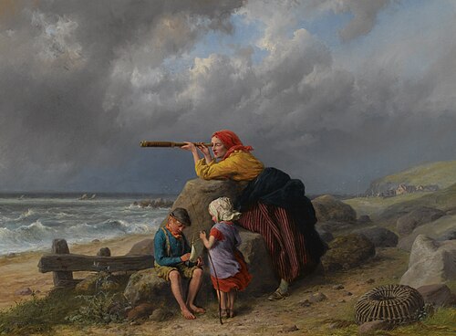 Awaiting the return of fishing boats, 1870, William Bromley