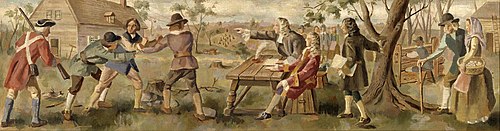 Law and Order in Old Scarsdale Manor (mural study, Scarsdale, New York Post Office), 1940, Gordon Samstag