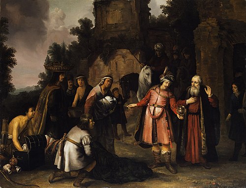 Le Prophète Elisée refuse les présents que lui offre Naaman, 1655, Abraham van Dijck