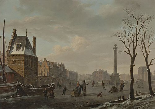 Pompenburg met Hofpoort in de winter, 1825, Bartholomeus Johannes van Hove