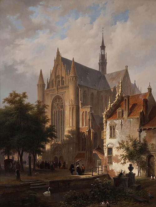 Het uitgaan van de kerk in Leiden, 1846, Bartholomeus Johannes van Hove