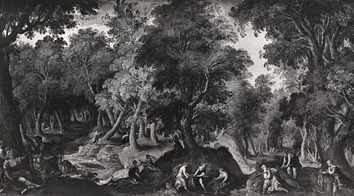 Wooded landscape with Diana and her nymphs, 1592, Paolo Fiammingo
