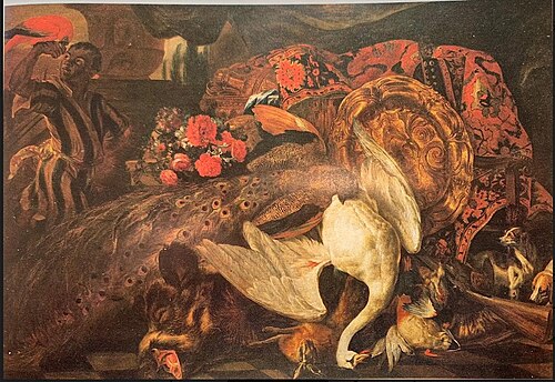 Game, flowers, silvergilt objects,  and a page, 1650, Jan Baptist Boel the Younger
