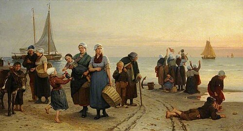 On the Beach, Scheveningen, Holland, 1872, Henri Bource