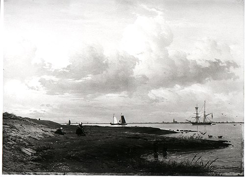 The bank of a river in calm weather, 1855, Willem Antonie van Deventer