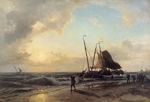 Beach with fisher - boats, 1858, Willem Antonie van Deventer