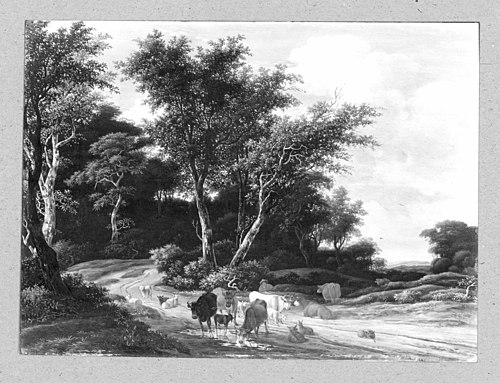 Wooded landscape with herders and cattle, 1665, Jacob van Ruisdael