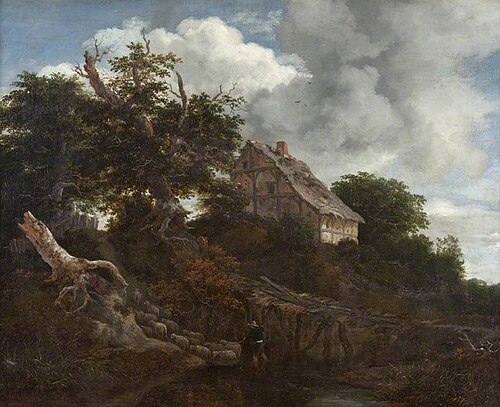 Landscape with a Cottage, Bridge and Sheep, 1650, Jacob van Ruisdael