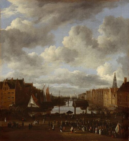 View of the Damrak in Amsterdam, 1670, Jacob van Ruisdael