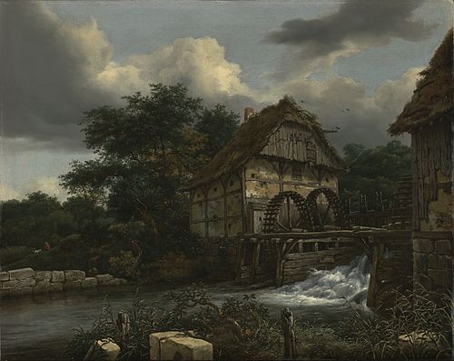Deux moulins à eau et une écluse ouverte, 1653, Jacob van Ruisdael