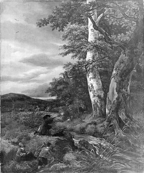 Landscape with a Hunting Scene, 1670, Jacob van Ruisdael