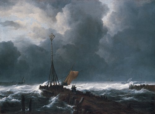 Mer agitée à une Jetty, 1650, Jacob van Ruisdael