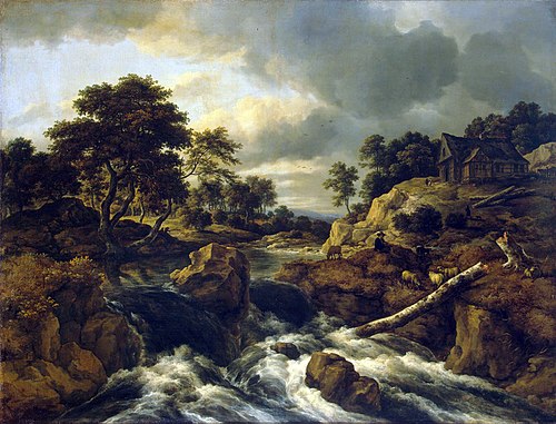 Waterfall in a hilly landscape, 1660, Jacob van Ruisdael