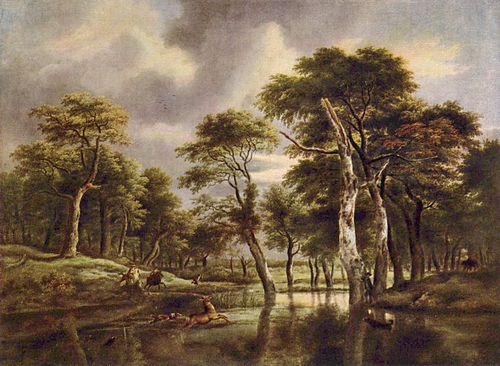 Chasse au cerf dans un bois avec un marécage, 1660, Jacob van Ruisdael
