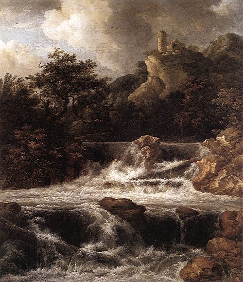 Waterfall with Castle Built on the Rock, 1660, Jacob van Ruisdael
