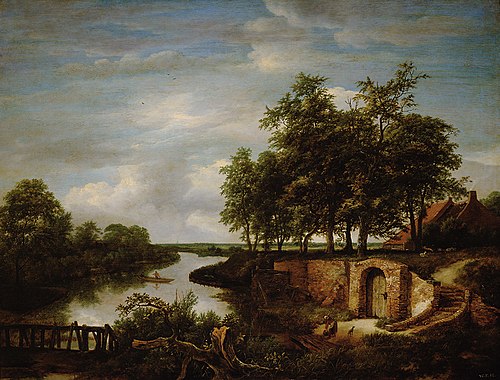 Landscape with river and cellar entrance, 1649, Jacob van Ruisdael