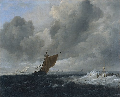 Mer agitée avec des navires à voile, 1660, Jacob van Ruisdael