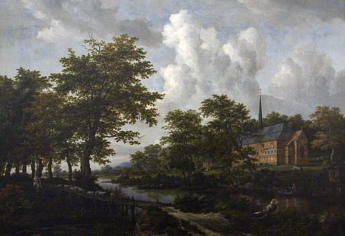 Paysage fluvial avec l'église, 1660, Jacob van Ruisdael