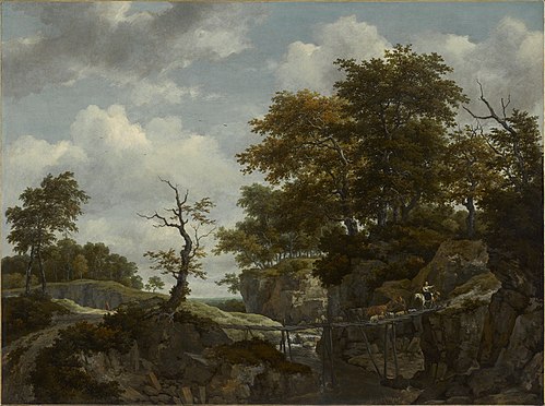 Landscape with Bridge, Cattle, and Figures, 1660, Jacob van Ruisdael