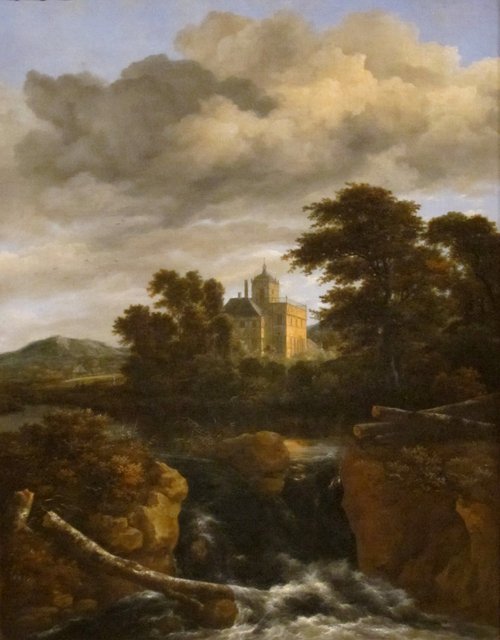 Paysage rocheux avec Castle et Cascade, 1670, Jacob van Ruisdael