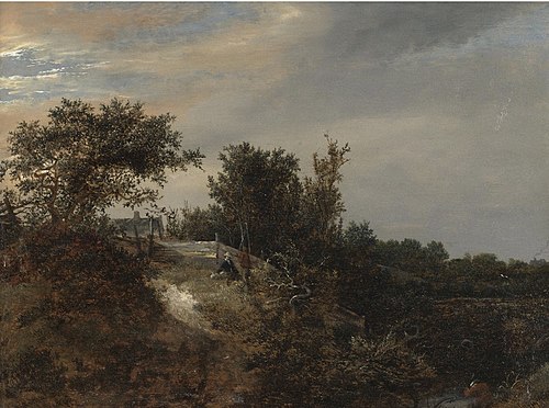 A Landscape with Two Figures on a Rise and a Stream at Right, 1647, Jacob van Ruisdael
