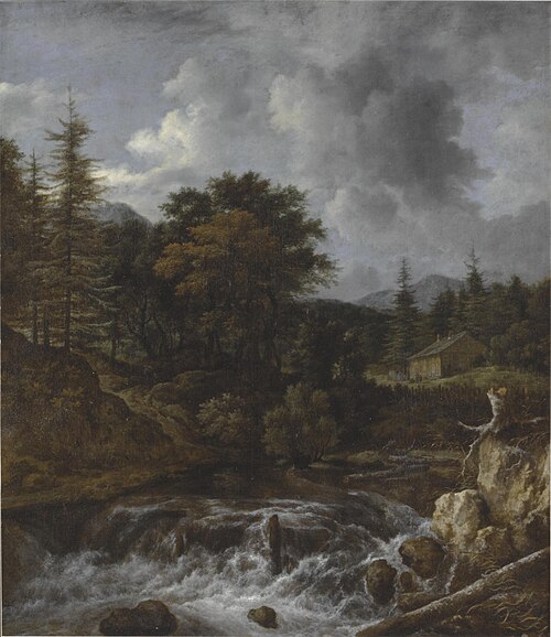Mountainous landscape with waterfall, 1660, Jacob van Ruisdael