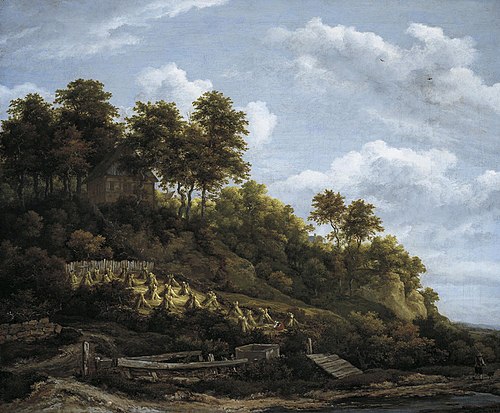 Sloping Field with Sheaves of Wheat, 1655, Jacob van Ruisdael