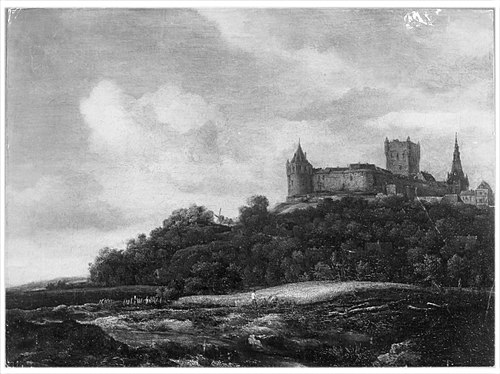 View of Bentheim Castle with grain field below, 1660, Jacob van Ruisdael