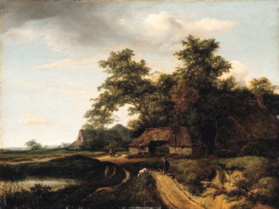 A wooded landscape with a traveller resting on a path, 1649, Jacob van Ruisdael