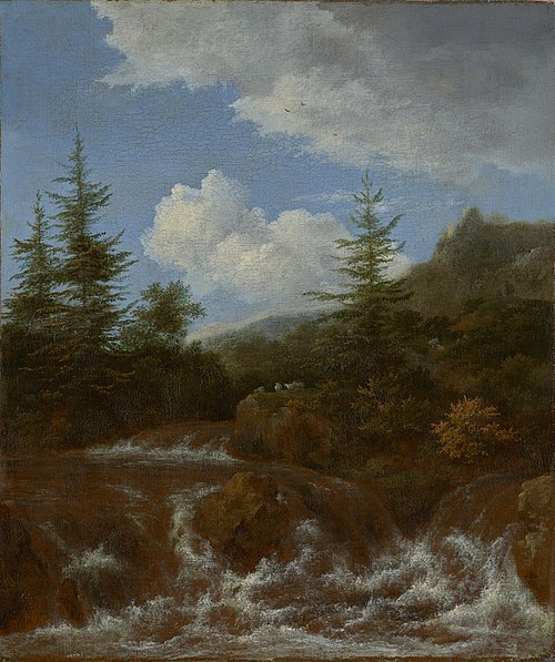 Landscape with waterfall and pine trees, 1660, Jacob van Ruisdael