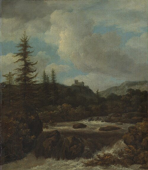 Landscape with a Waterfall near a Castle, 1670, Jacob van Ruisdael