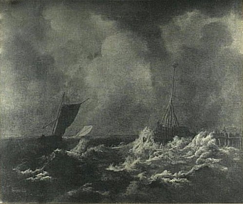 Sailing ships in stormy seas, 1660, Jacob van Ruisdael