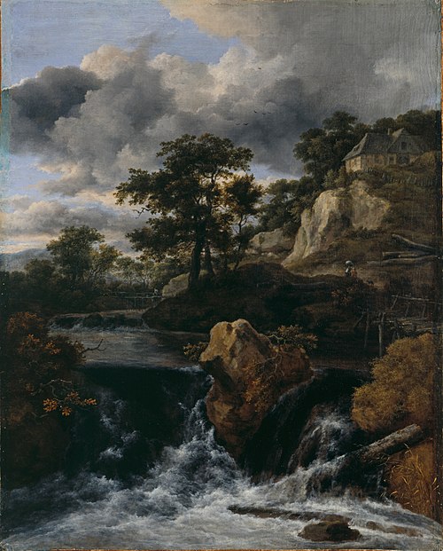 Hilly Landscape with Waterfall, 1660, Jacob van Ruisdael