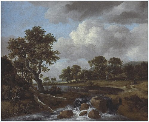 Wooded Landscape with a Shepherd and Low Waterfall, 1670, Jacob van Ruisdael